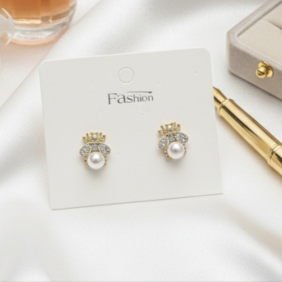 Fine bee earréings with imitation pearls and inlays, alloy earring+ - Picture 3 of 10